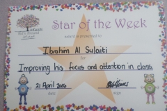 Star Of The Week (Pre School Classes) 21-04-2016